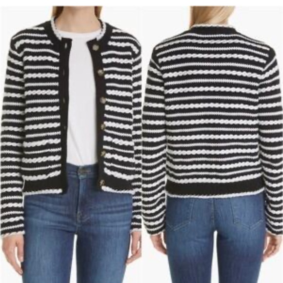NWT La Ligne Braid Stripe Cardigan S black cream - Picture 4 of 10
